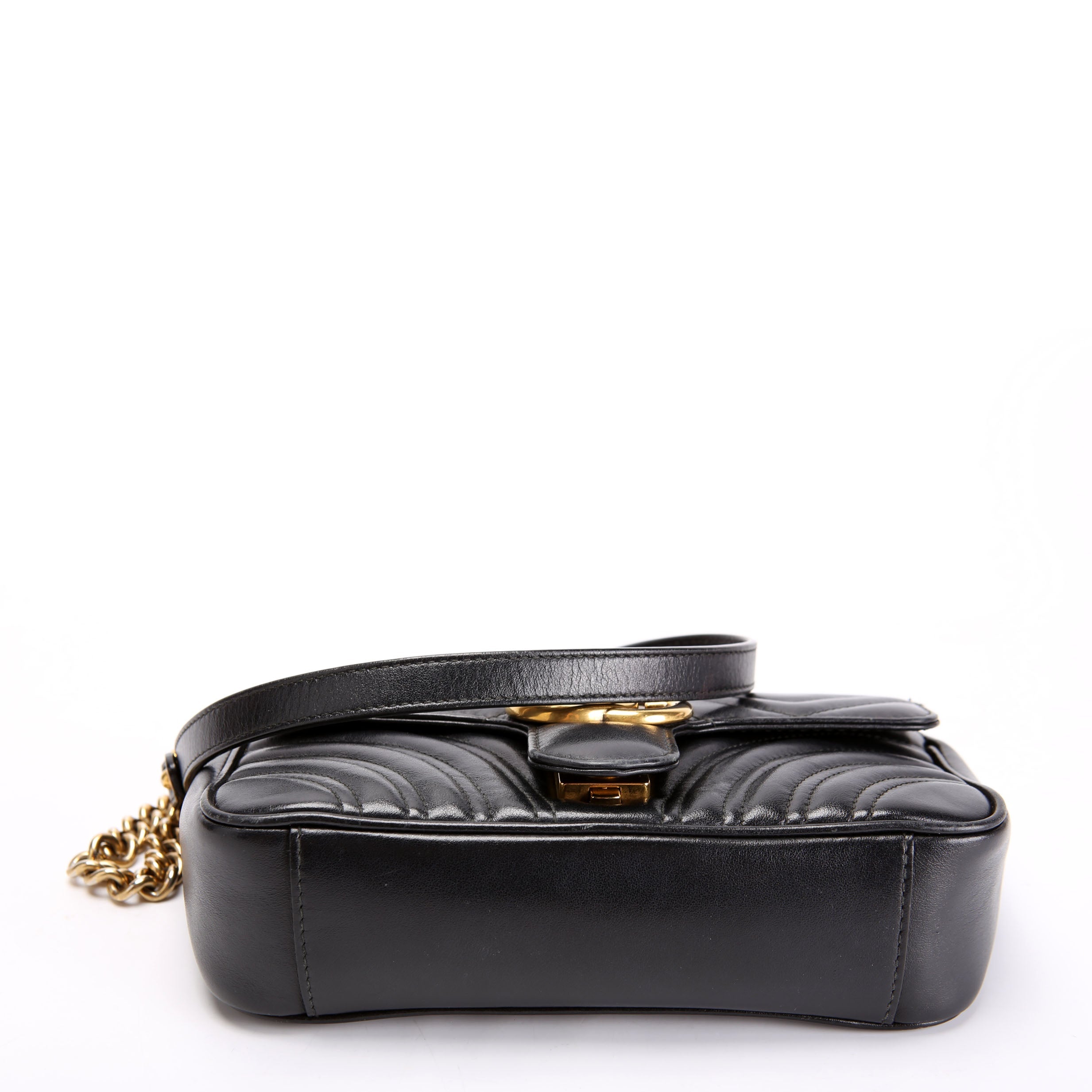 Gucci 446744 Marmont Leather Shoulder Mini Flap Black/Gold