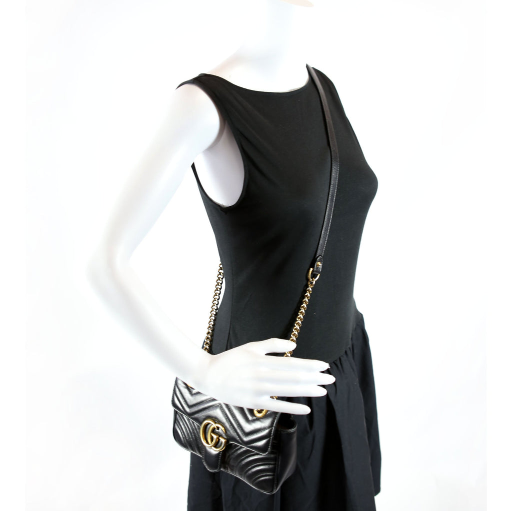 Gucci 446744 Marmont Leather Shoulder Mini Flap Black/Gold