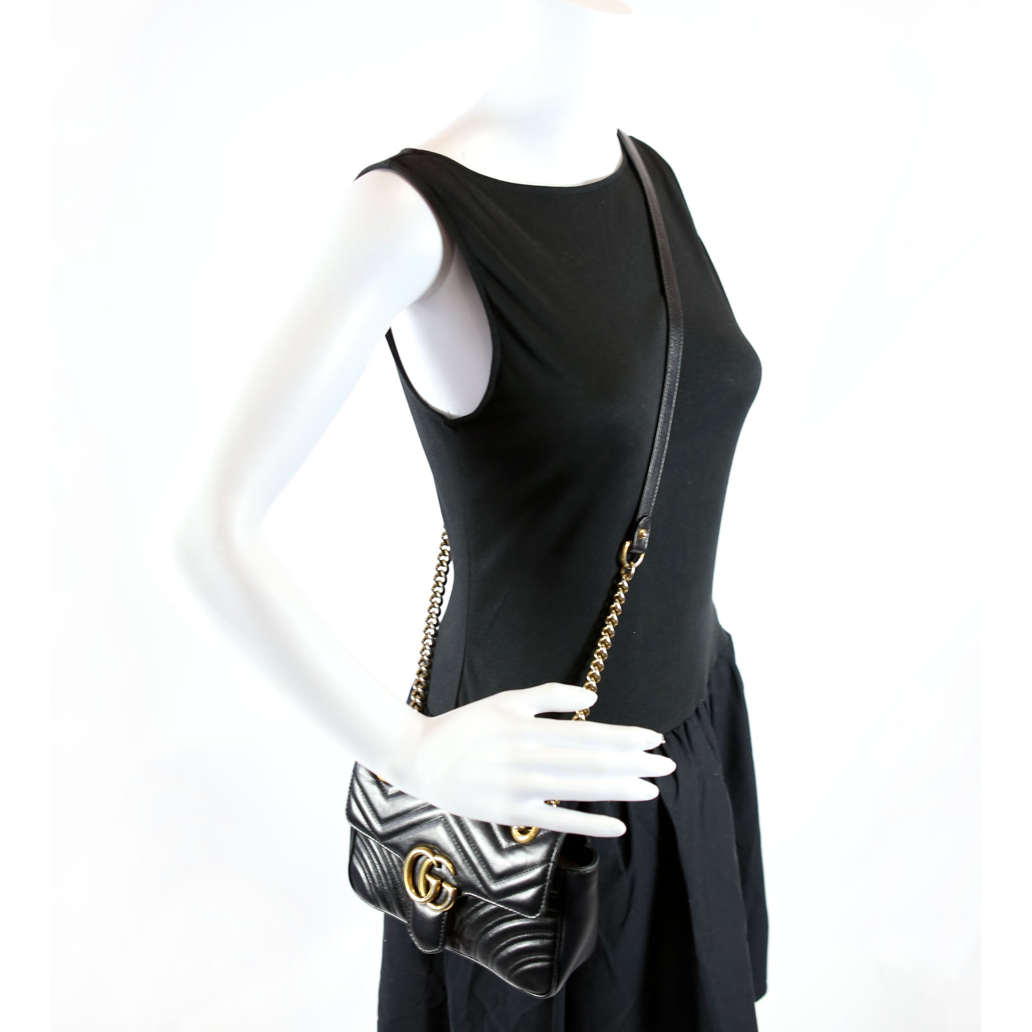Gucci 446744 Marmont Leather Shoulder Mini Flap Black/Gold