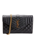 SAINT LAURENT Triquilt Grain De Chain Wallet 620280 Black/Gold