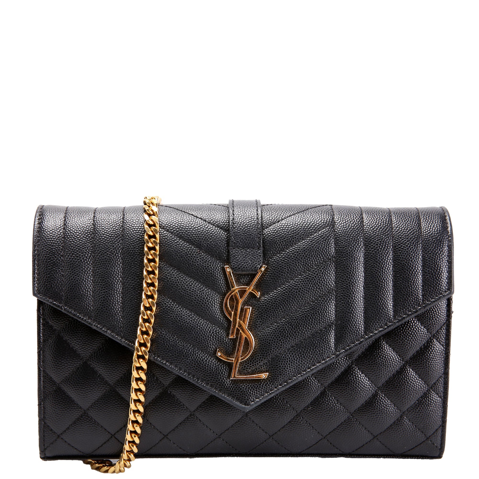 SAINT LAURENT Triquilt Grain De Chain Wallet 620280 Black/Gold