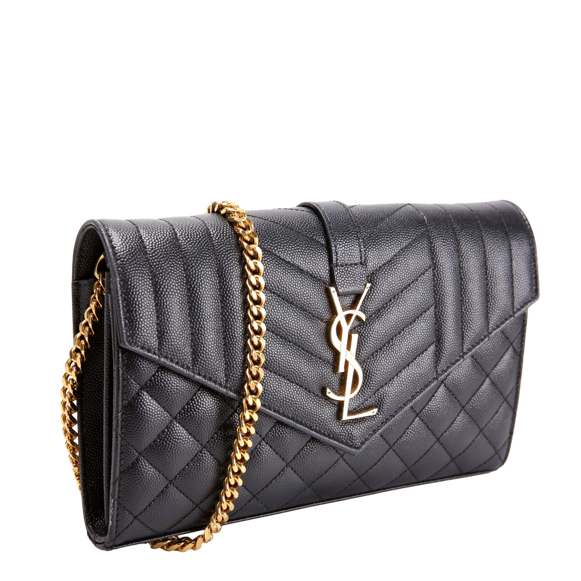 SAINT LAURENT Triquilt Grain De Chain Wallet 620280 Black/Gold