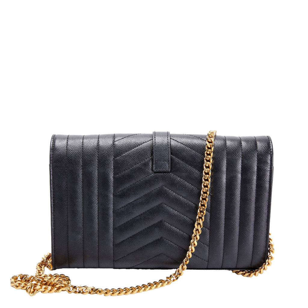 SAINT LAURENT Triquilt Grain De Chain Wallet 620280 Black/Gold