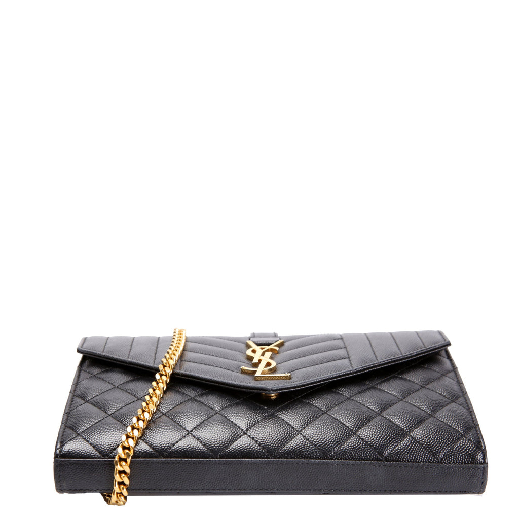 SAINT LAURENT Triquilt Grain De Chain Wallet 620280 Black/Gold