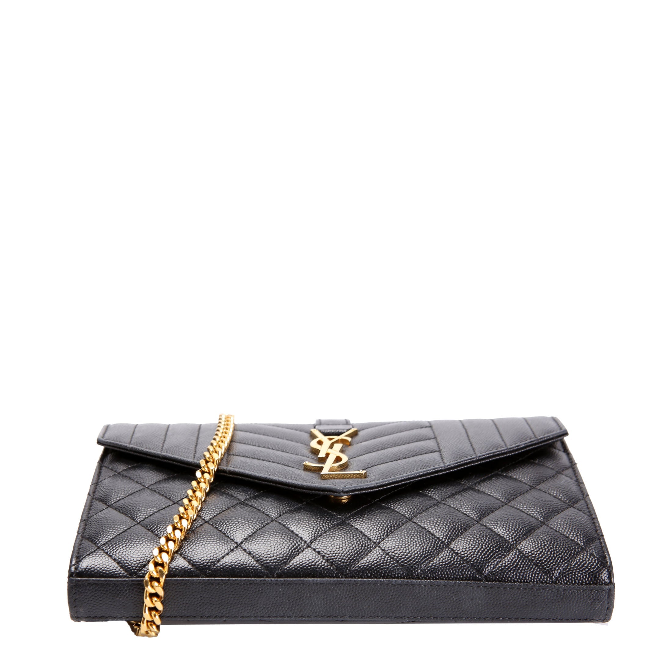 SAINT LAURENT Triquilt Grain De Chain Wallet 620280 Black/Gold