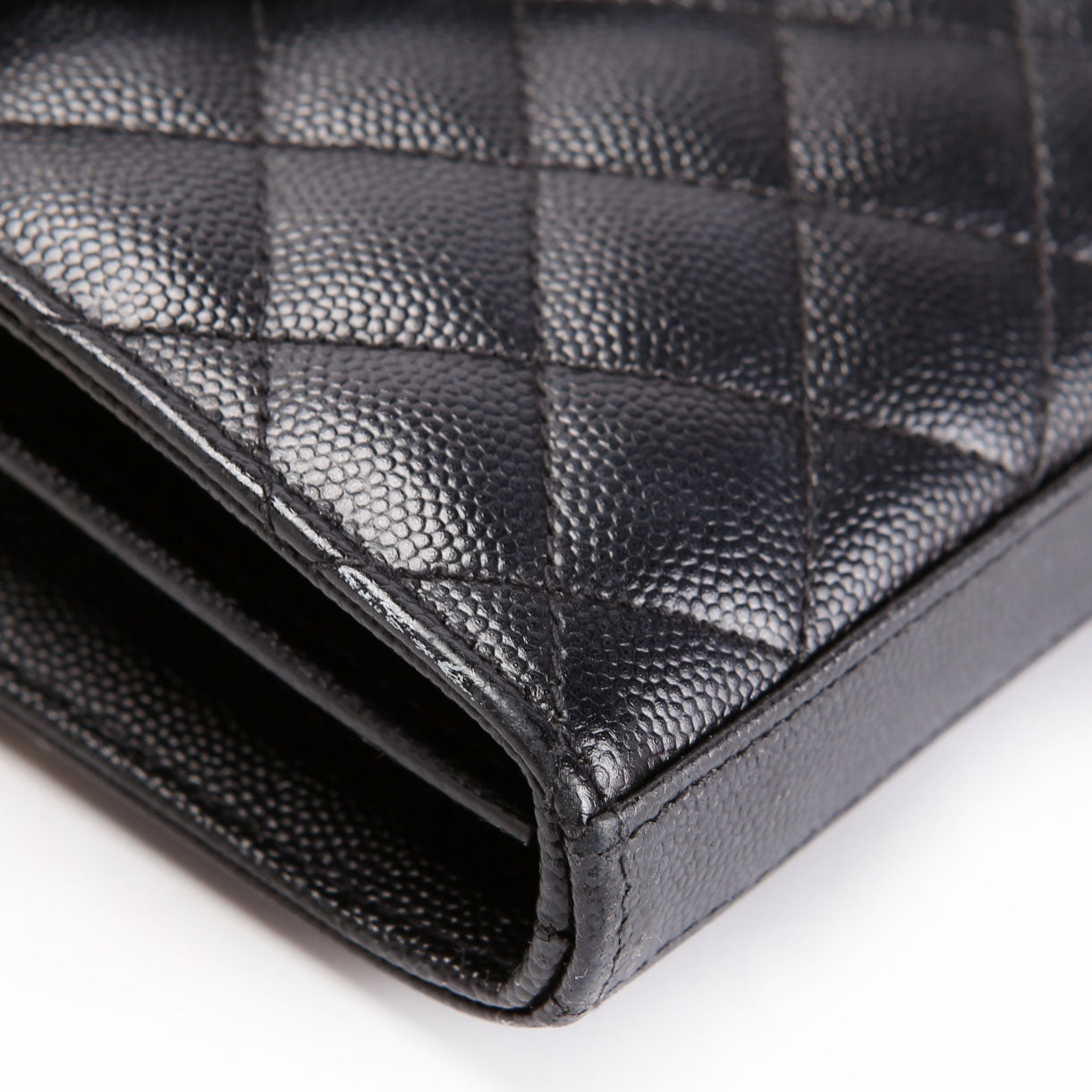SAINT LAURENT Triquilt Grain De Chain Wallet 620280 Black/Gold