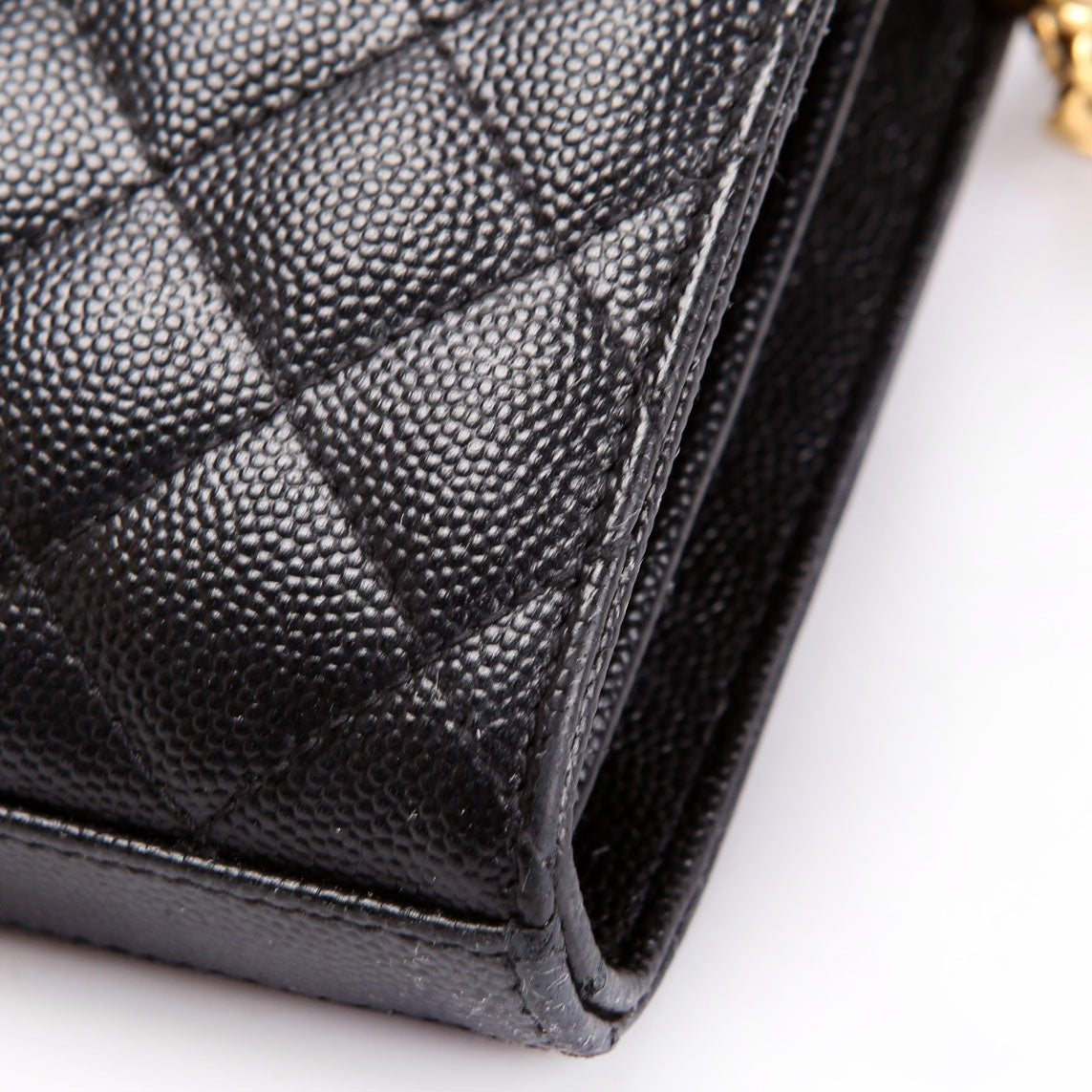 SAINT LAURENT Triquilt Grain De Chain Wallet 620280 Black/Gold