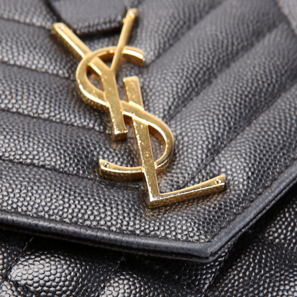 SAINT LAURENT Triquilt Grain De Chain Wallet 620280 Black/Gold