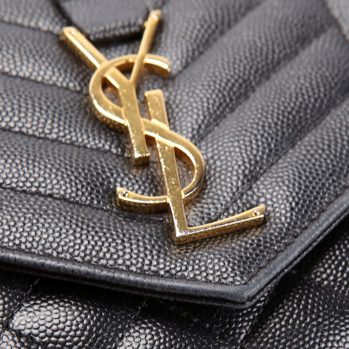 SAINT LAURENT Triquilt Grain De Chain Wallet 620280 Black/Gold