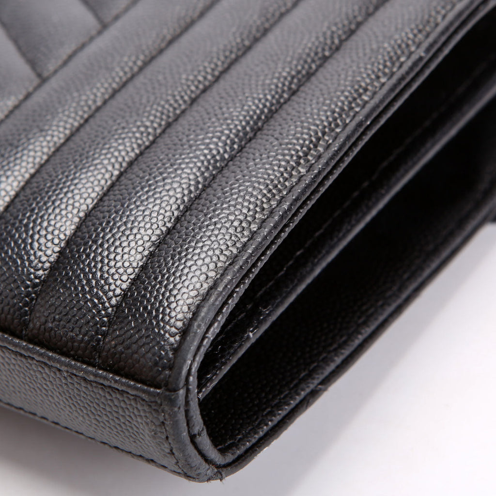 SAINT LAURENT Triquilt Grain De Chain Wallet 620280 Black/Gold