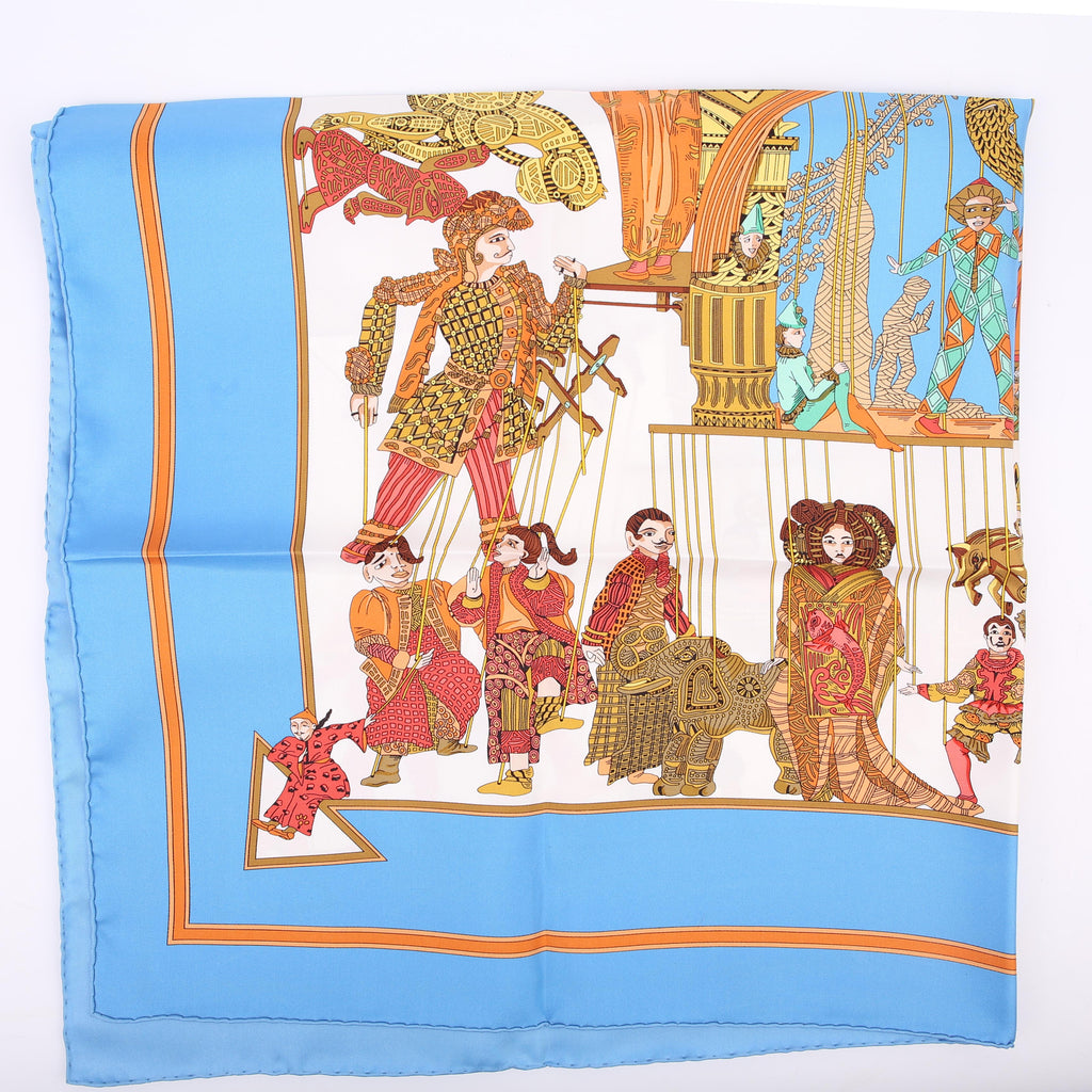 Hermes Le Temps De Marionnettes 90CM Silk Scarf Blue/Orange