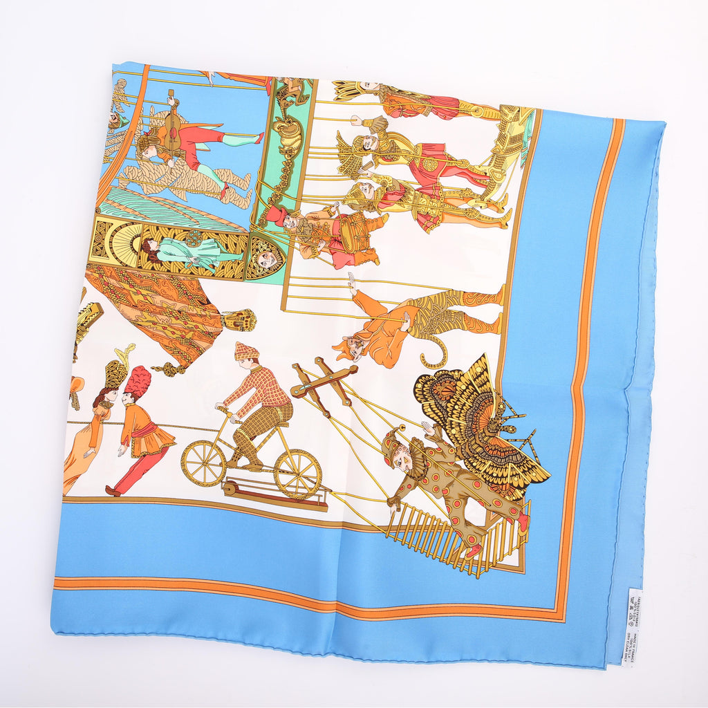 Hermes Le Temps De Marionnettes 90CM Silk Scarf Blue/Orange