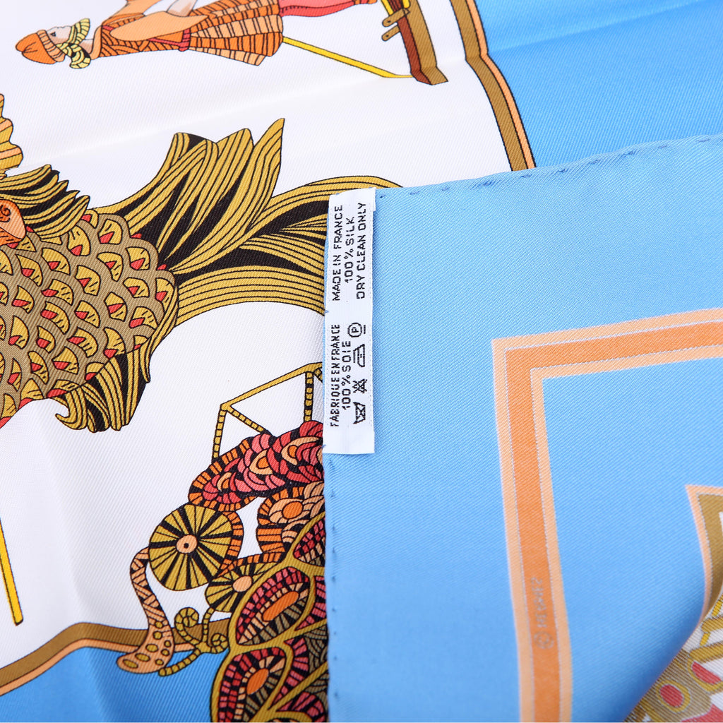 Hermes Le Temps De Marionnettes 90CM Silk Scarf Blue/Orange