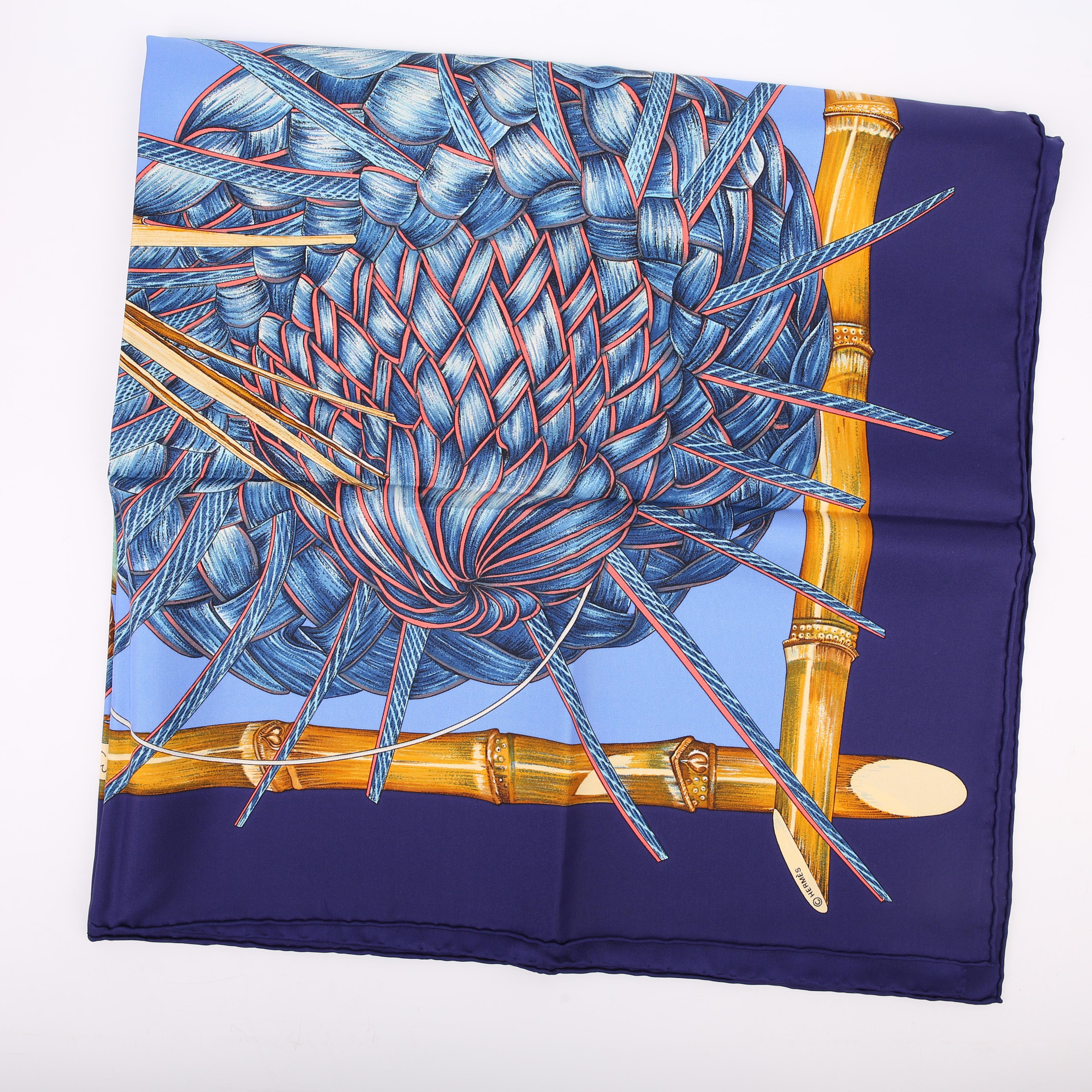 Hermes Jardin Creole 90CM Silk Scarf Blue