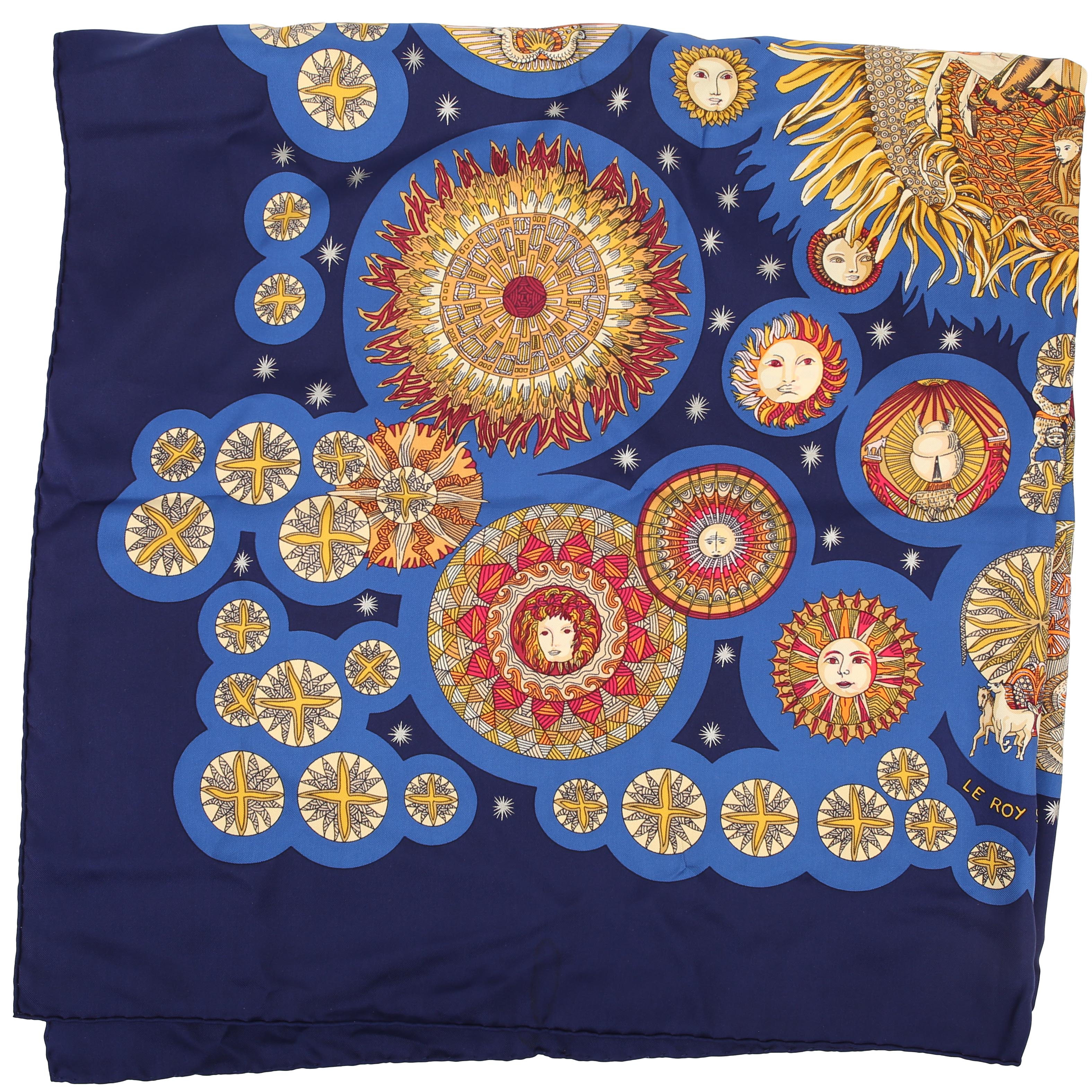 Hermes Le Roy Soleil 90CM Silk Scarf Blue