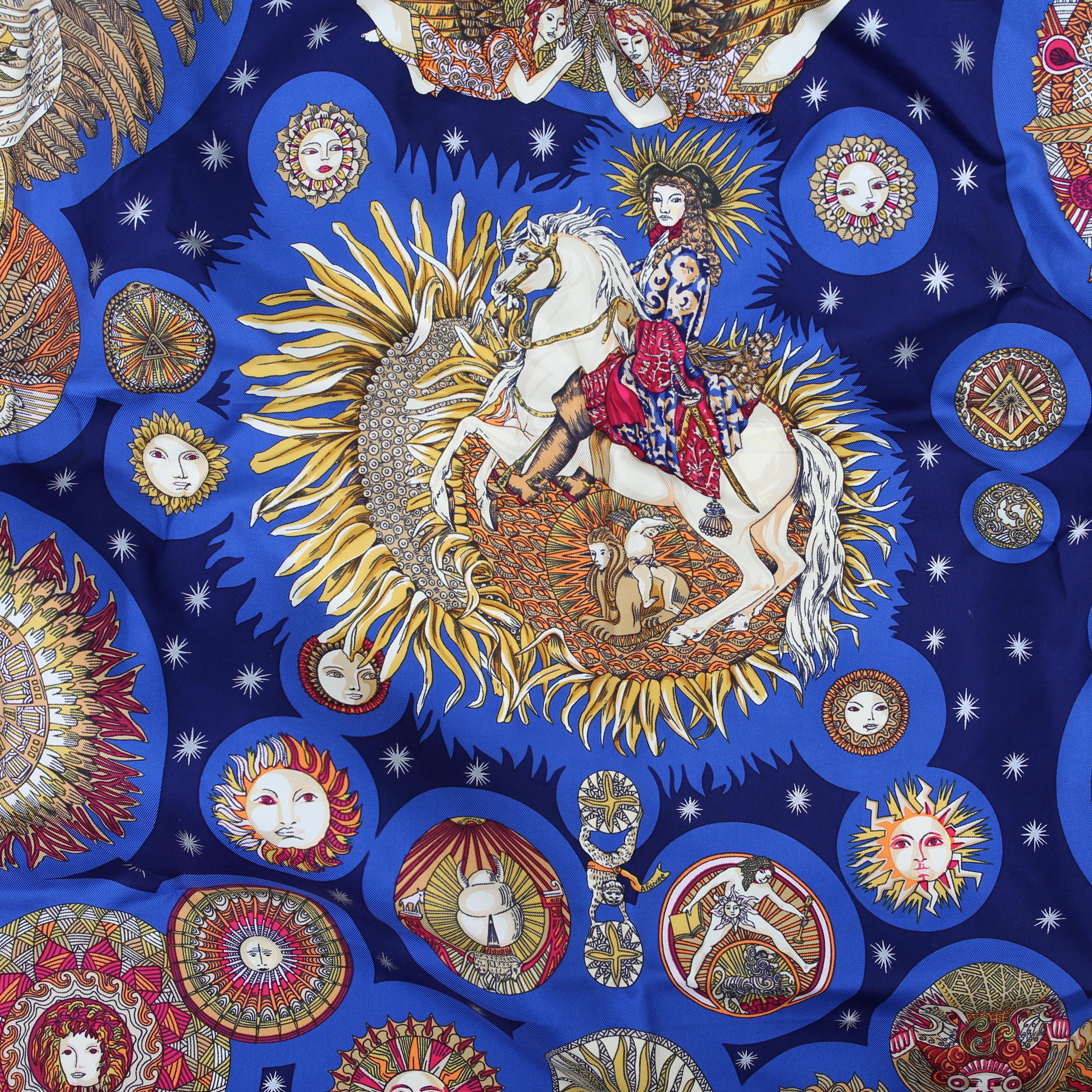 Hermes Le Roy Soleil 90CM Silk Scarf Blue
