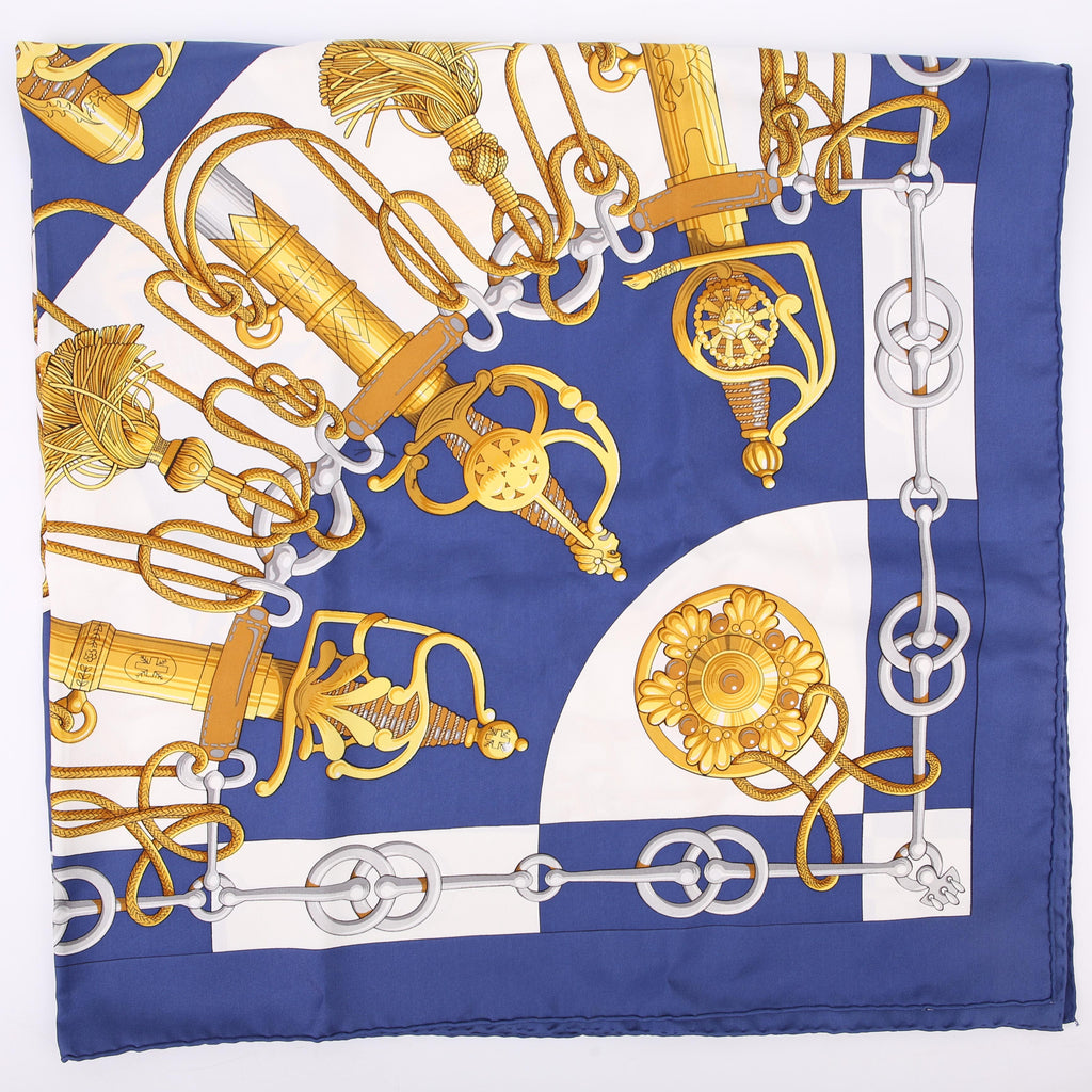 Hermes Cliquetis 90CM Silk Scarf Blue/White
