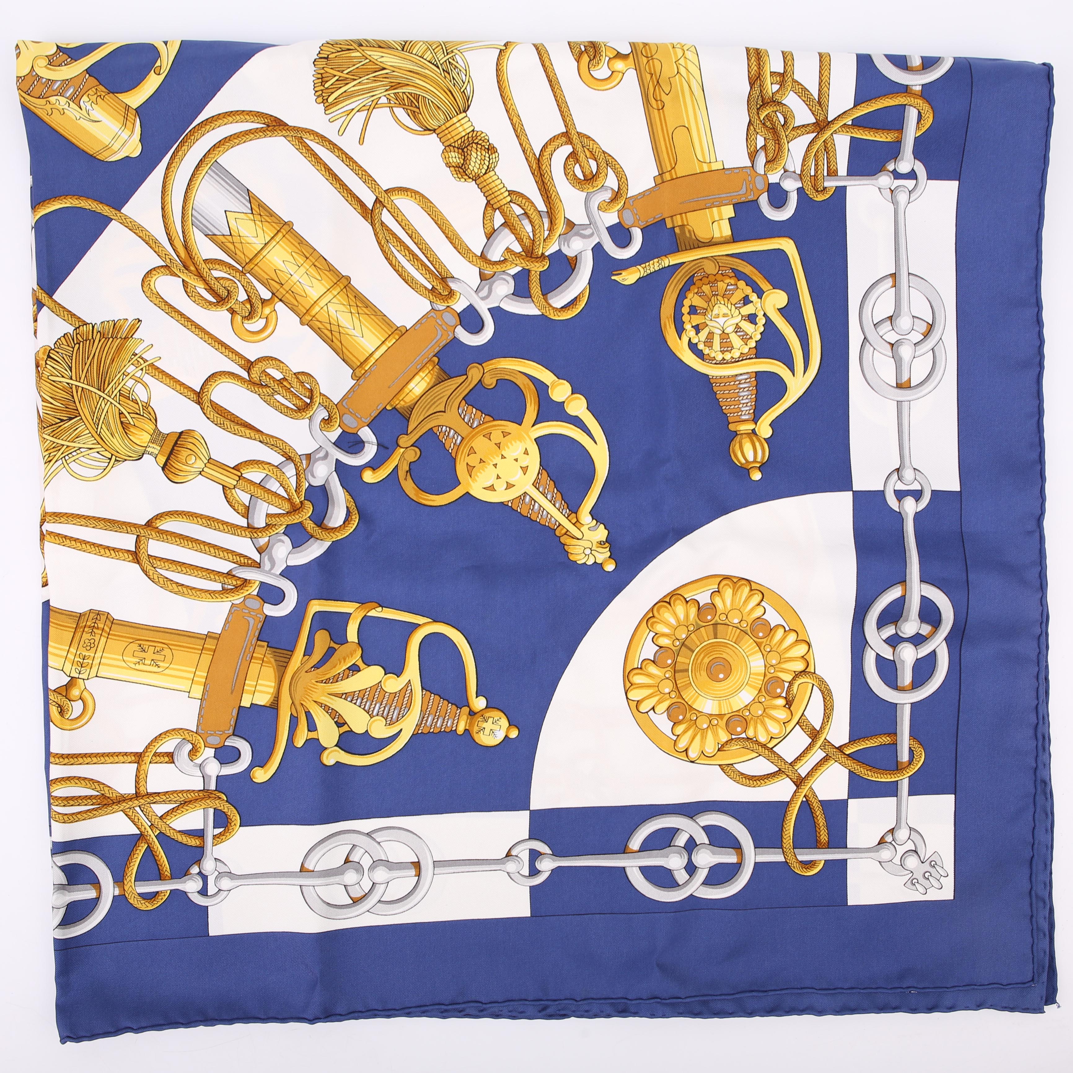 Hermes Cliquetis 90CM Silk Scarf Blue/White