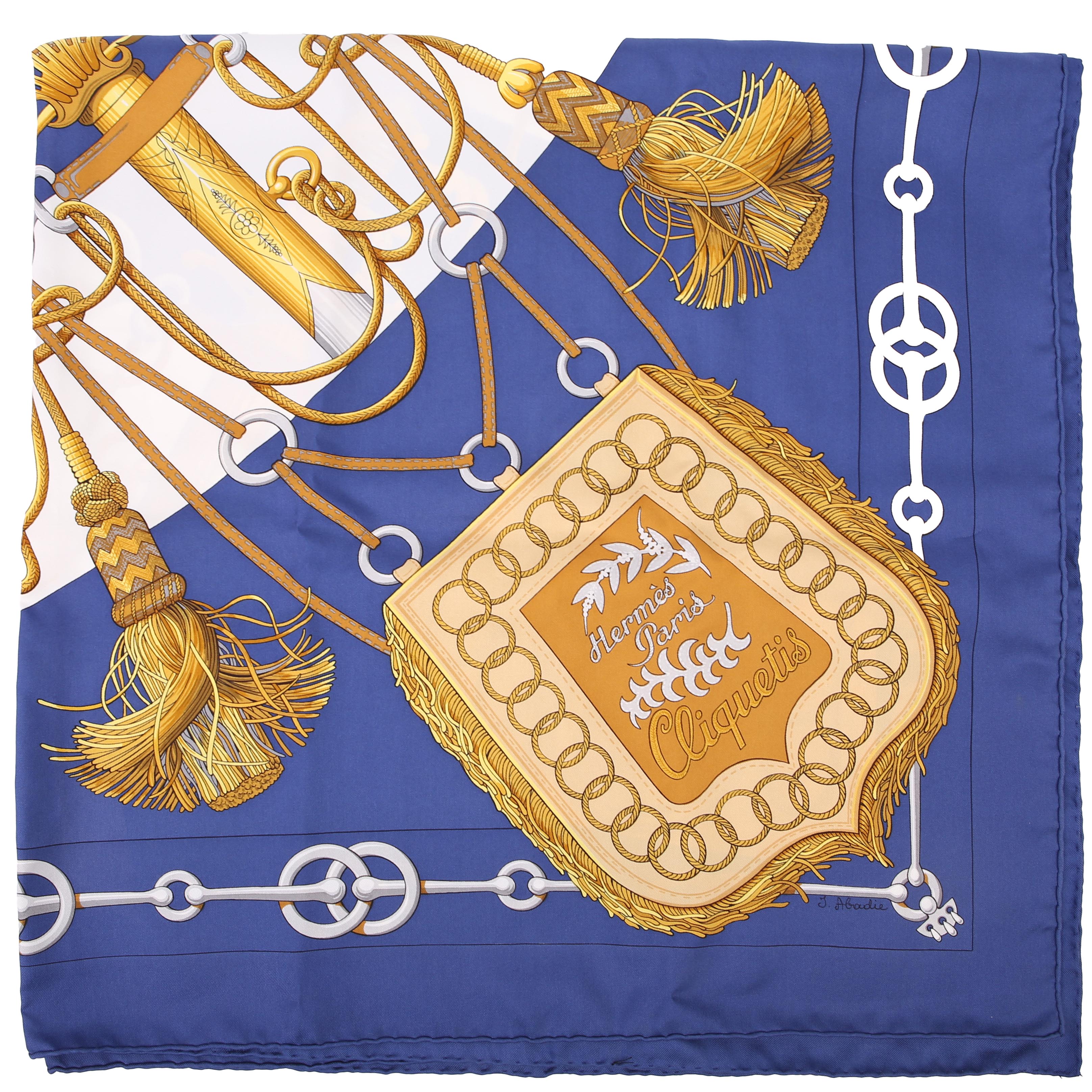 Hermes Cliquetis 90CM Silk Scarf Blue/White