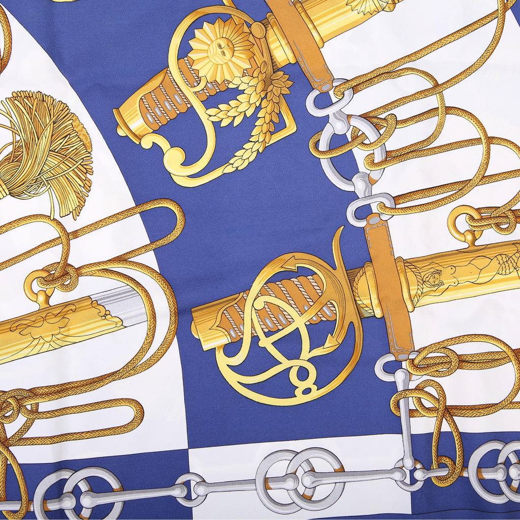 Hermes Cliquetis 90CM Silk Scarf Blue/White
