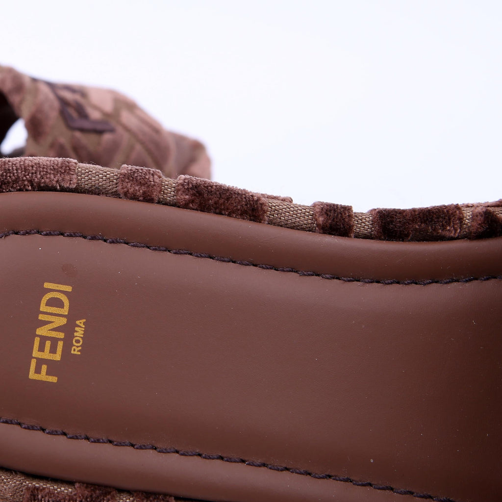 Fendi Velvet Zucca Platform Slides Size 39.5 Brown