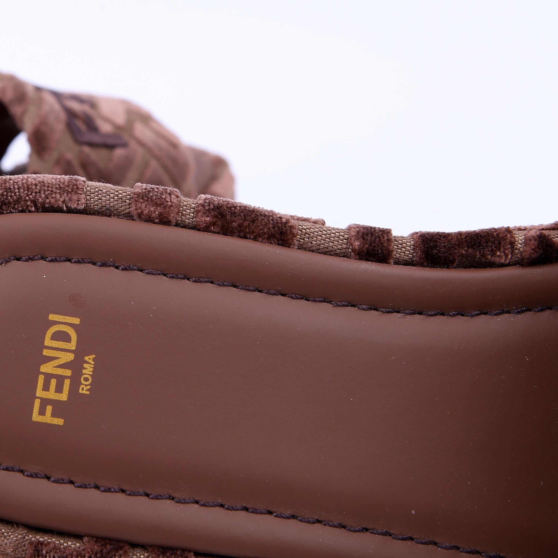 Fendi Velvet Zucca Platform Slides Size 39.5 Brown