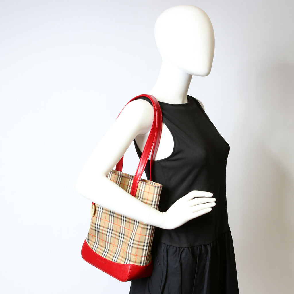 House Check Small Tote Red/Tan