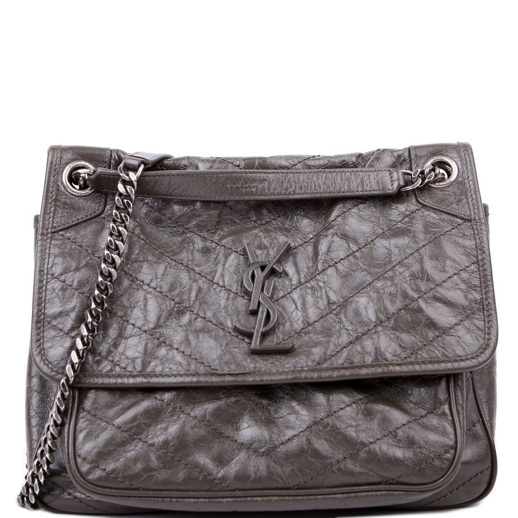 SAINT LAURENT Niki Medium Crinkle Leather 498894 Grey