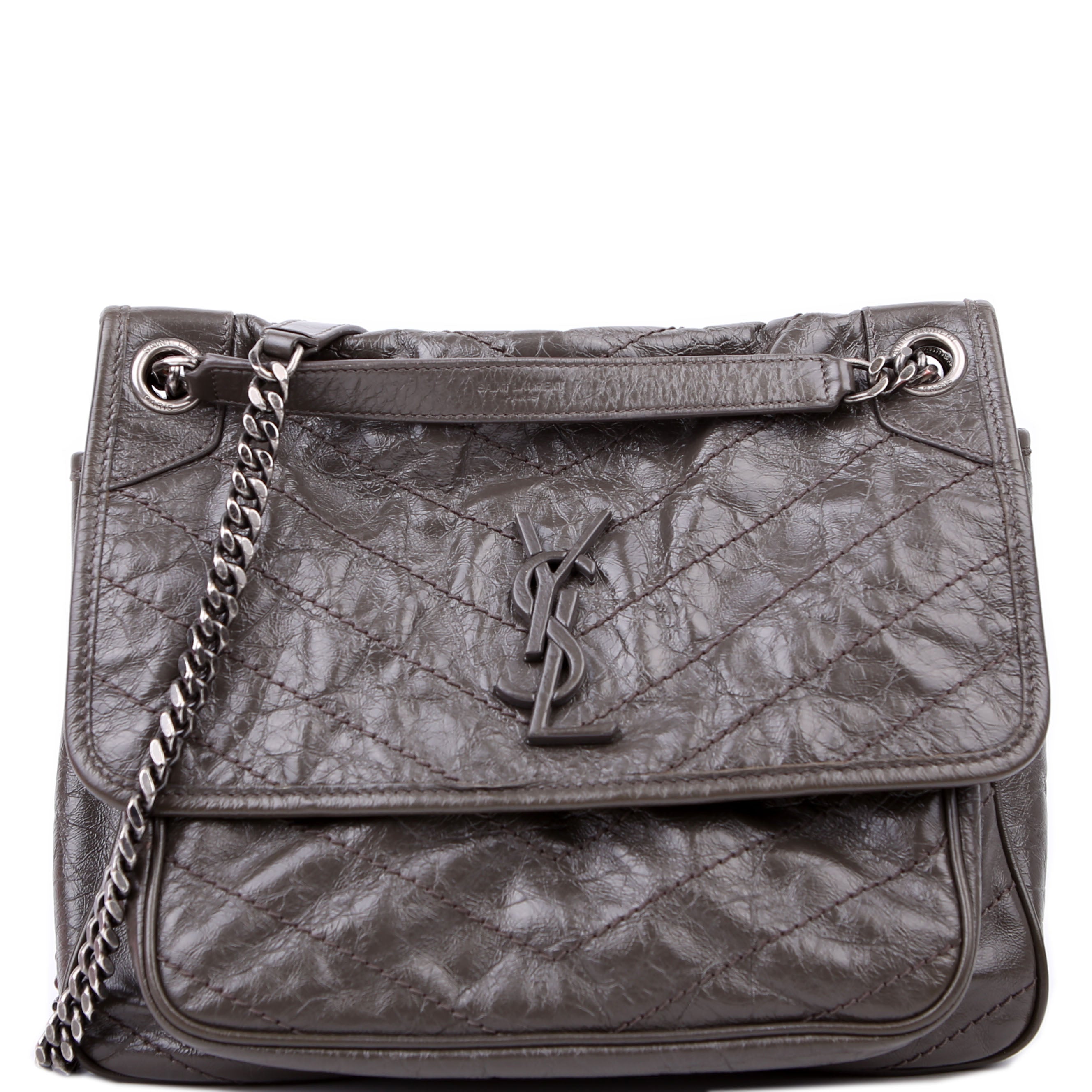 SAINT LAURENT Niki Medium Crinkle Leather 498894 Grey