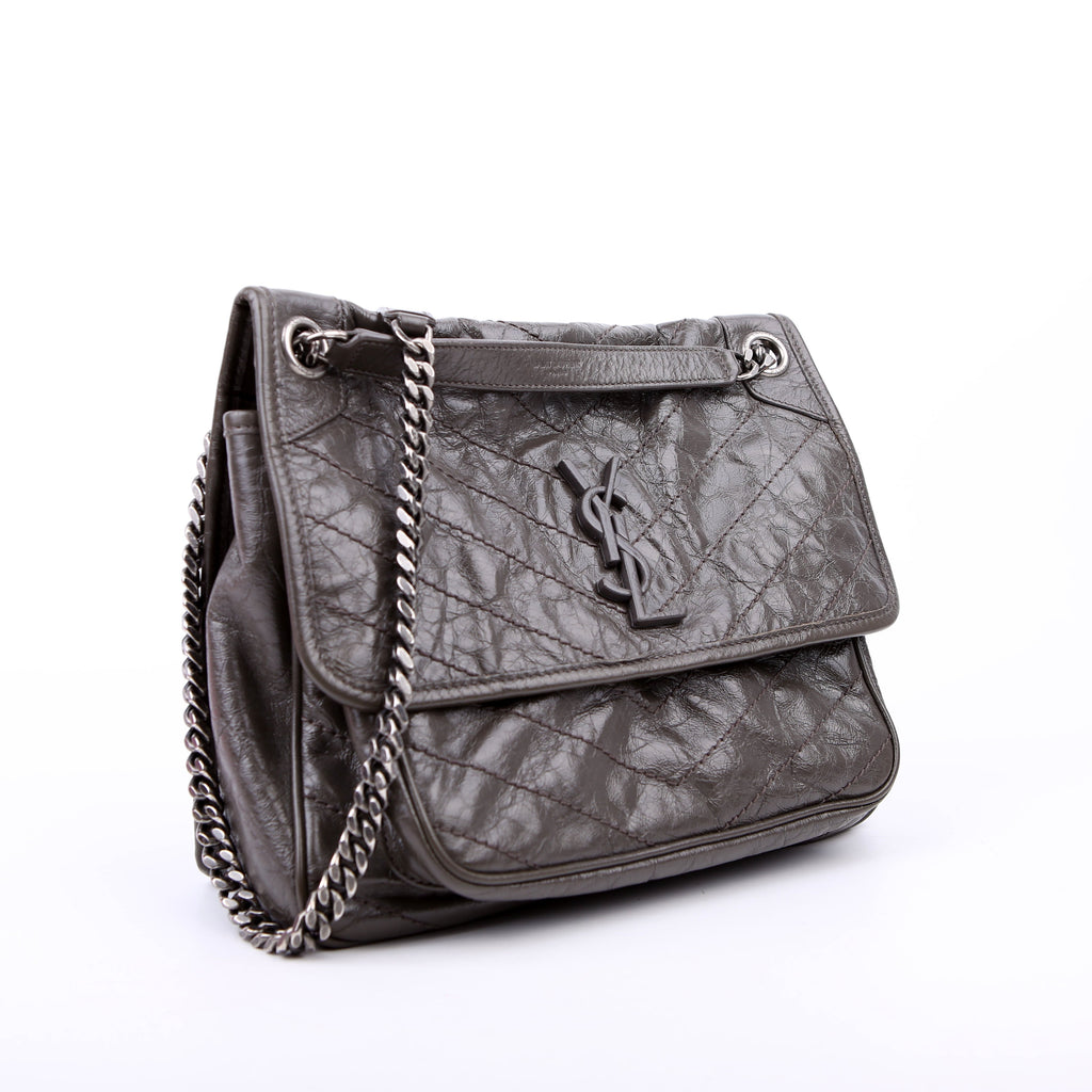 SAINT LAURENT Niki Medium Crinkle Leather 498894 Grey