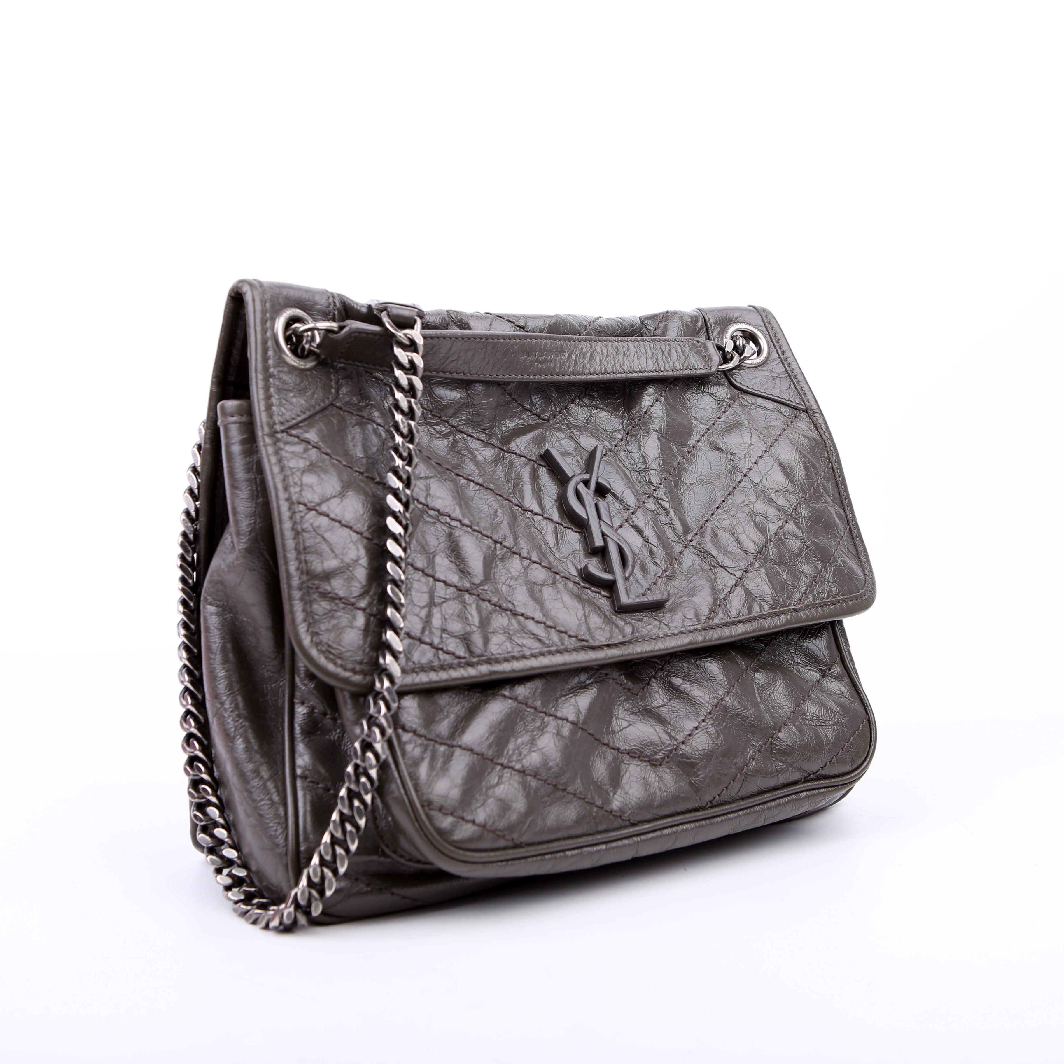 SAINT LAURENT Niki Medium Crinkle Leather 498894 Grey