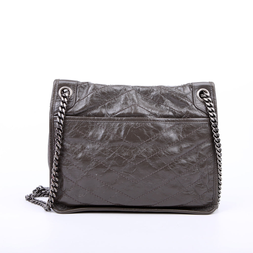 SAINT LAURENT Niki Medium Crinkle Leather 498894 Grey