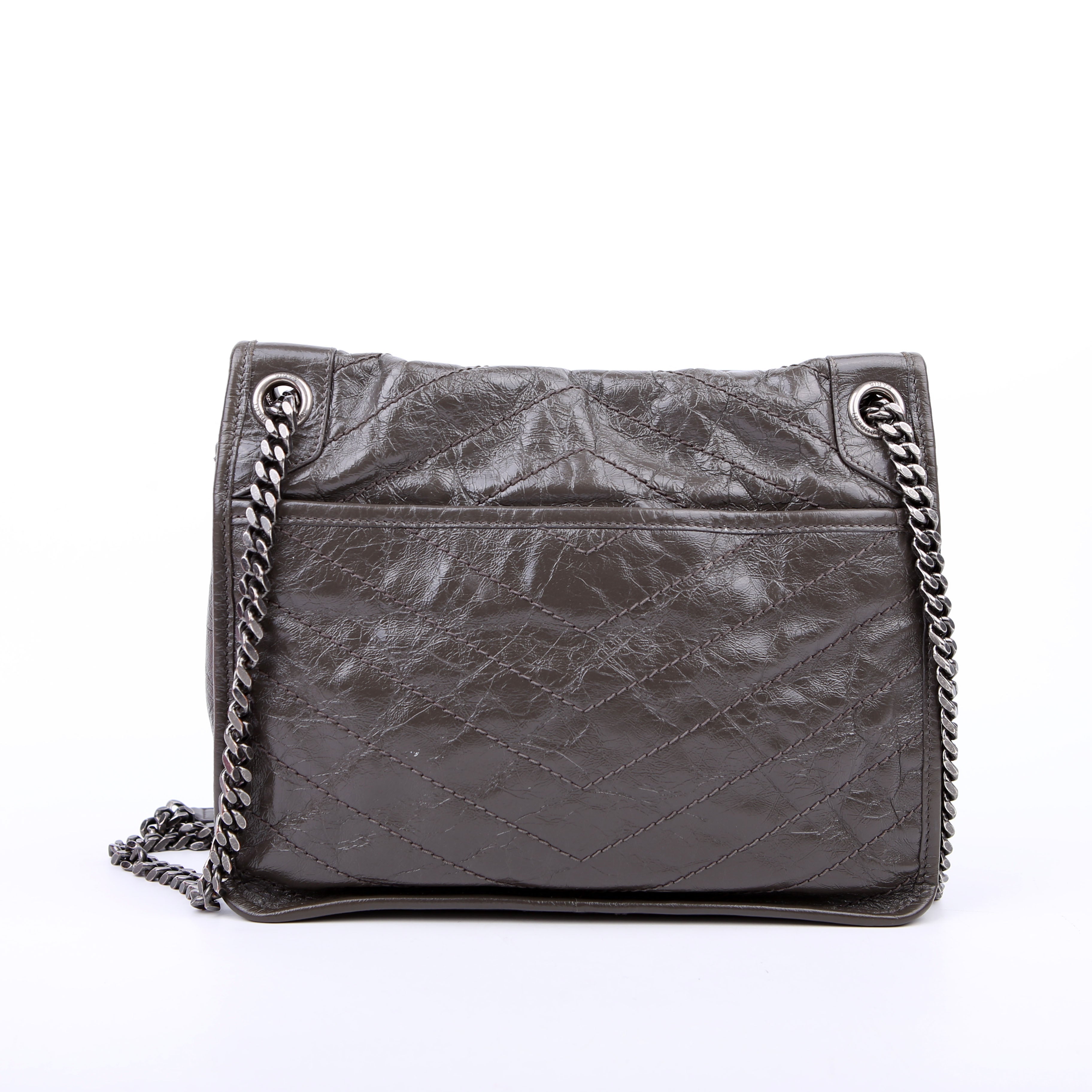 SAINT LAURENT Niki Medium Crinkle Leather 498894 Grey