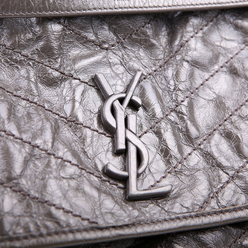 SAINT LAURENT Niki Medium Crinkle Leather 498894 Grey