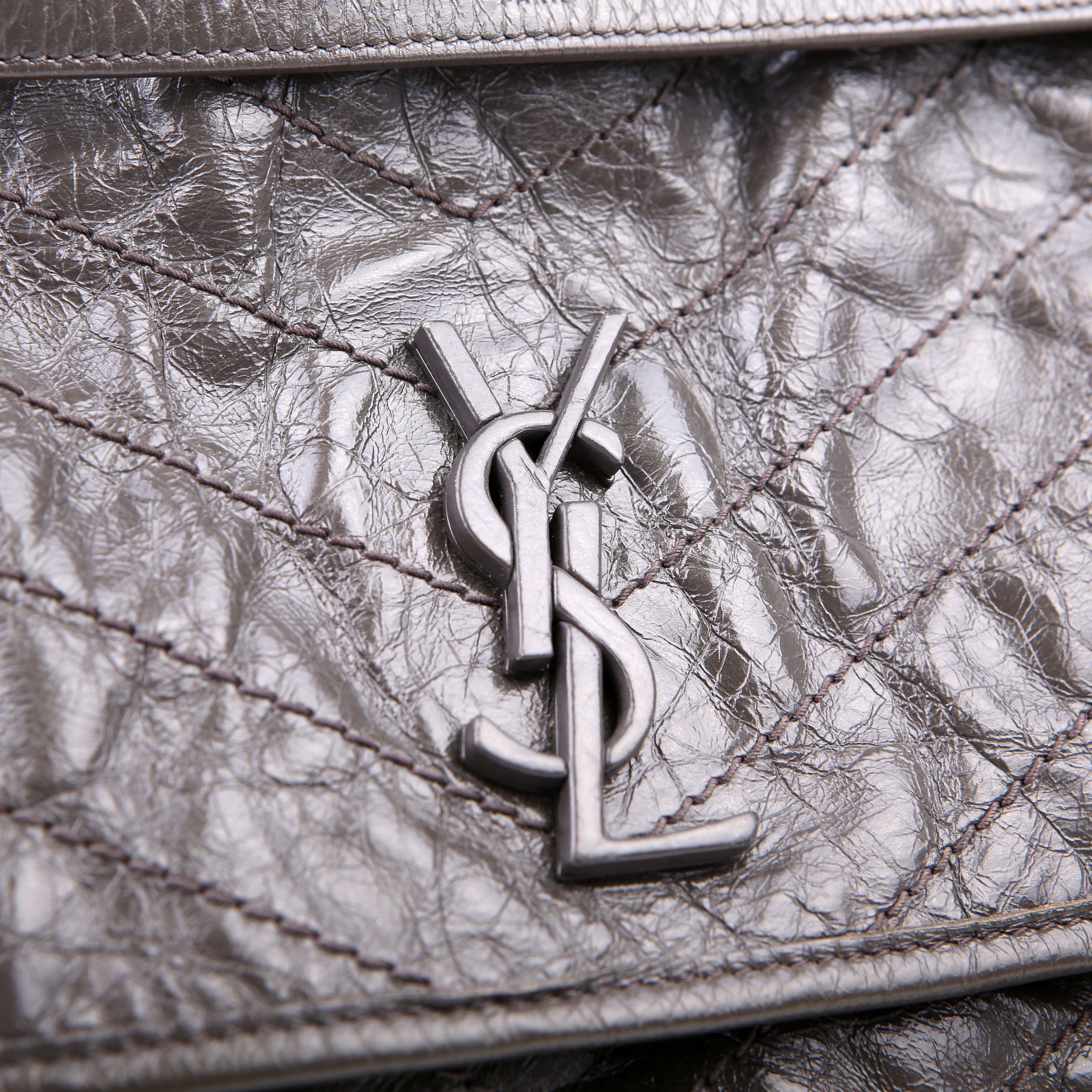 SAINT LAURENT Niki Medium Crinkle Leather 498894 Grey