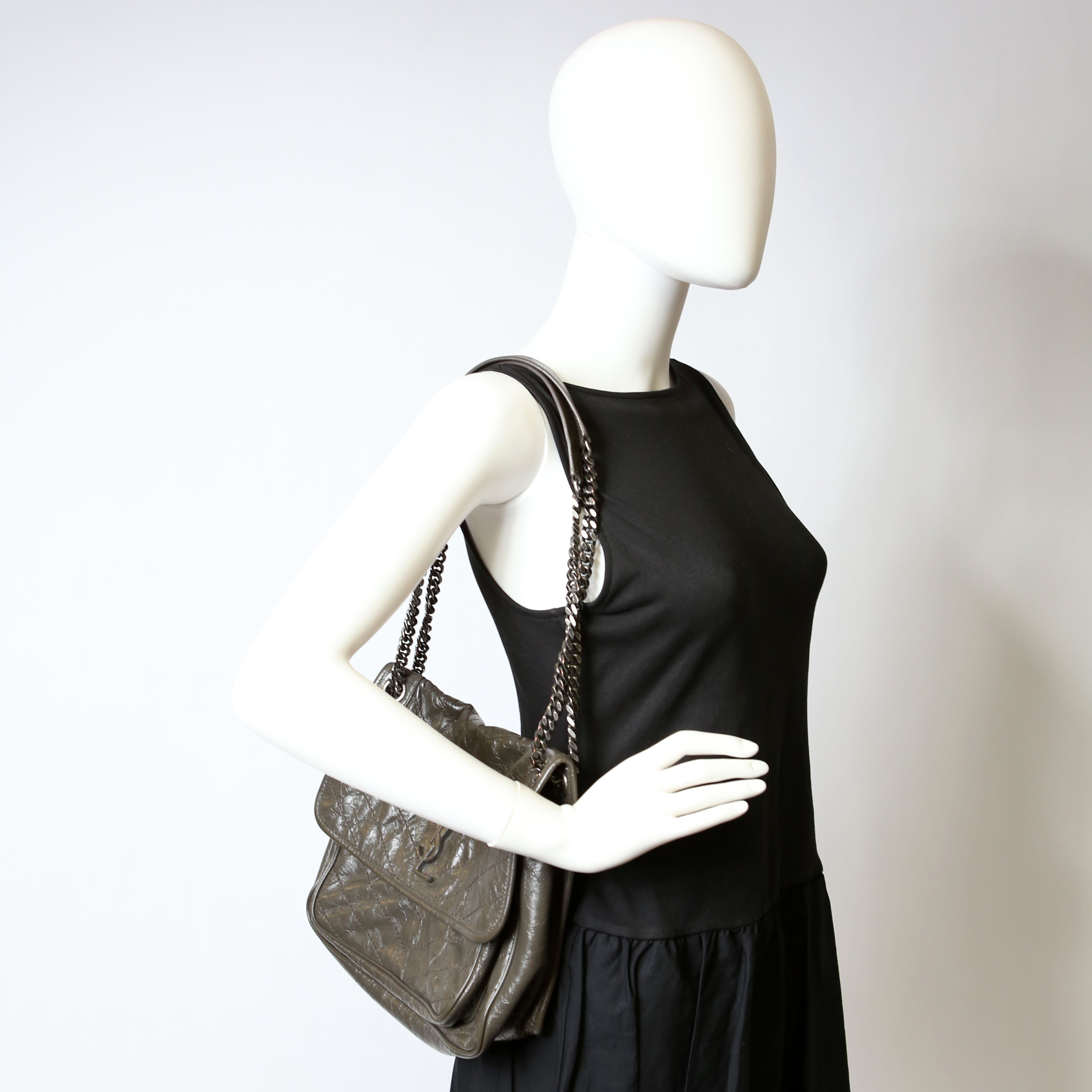 SAINT LAURENT Niki Medium Crinkle Leather 498894 Grey
