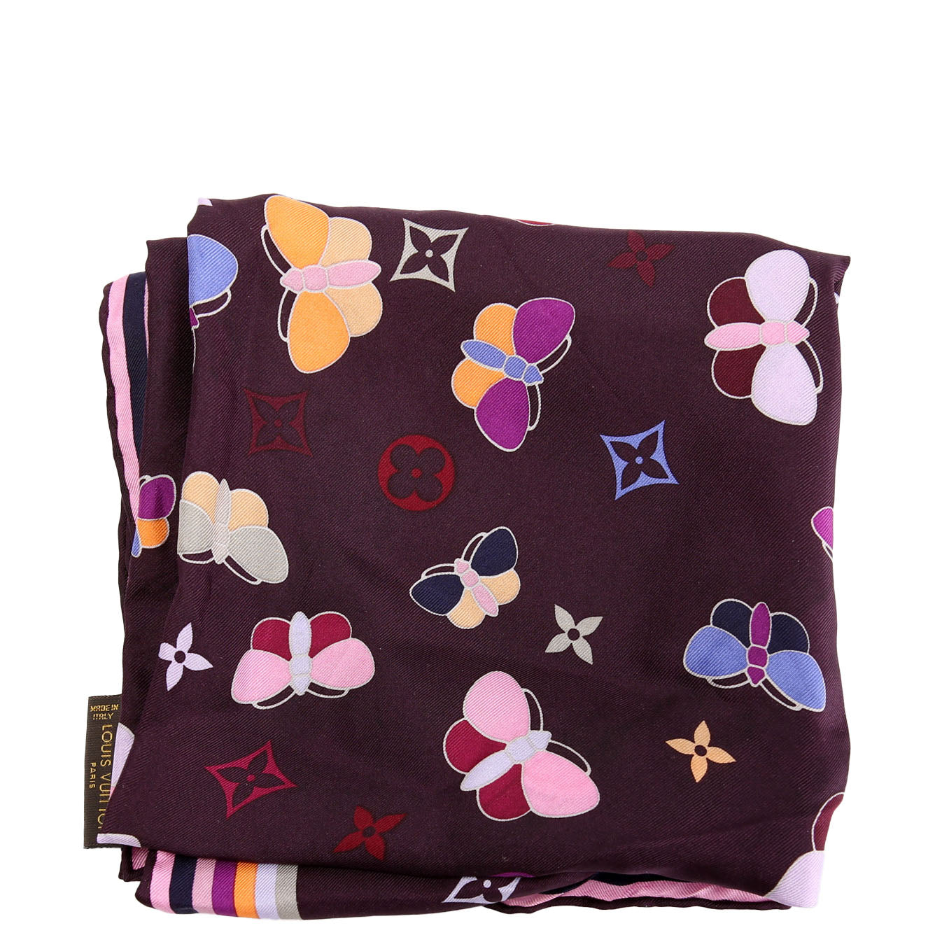 Carre Papillon Butterfly Silk Scarf Purple/Multicolor