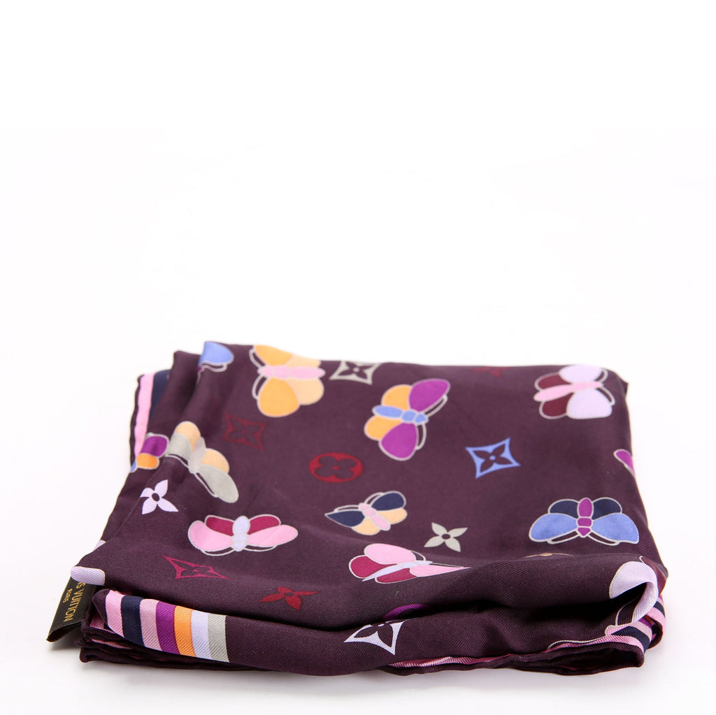 Carre Papillon Butterfly Silk Scarf Purple/Multicolor