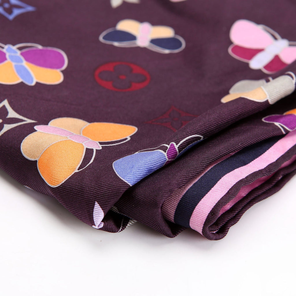 Carre Papillon Butterfly Silk Scarf Purple/Multicolor
