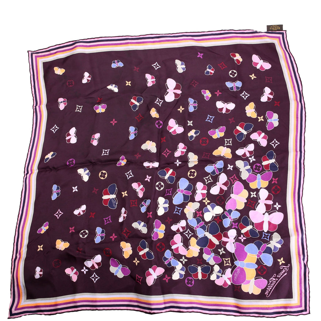 Carre Papillon Butterfly Silk Scarf Purple/Multicolor