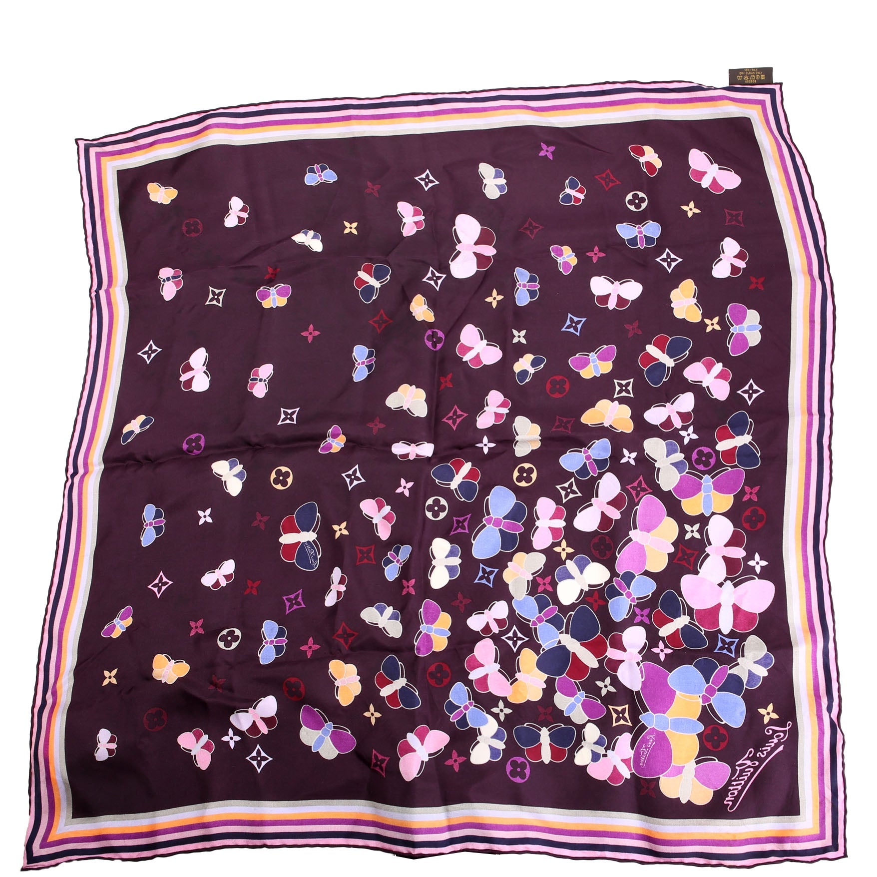 Carre Papillon Butterfly Silk Scarf Purple/Multicolor