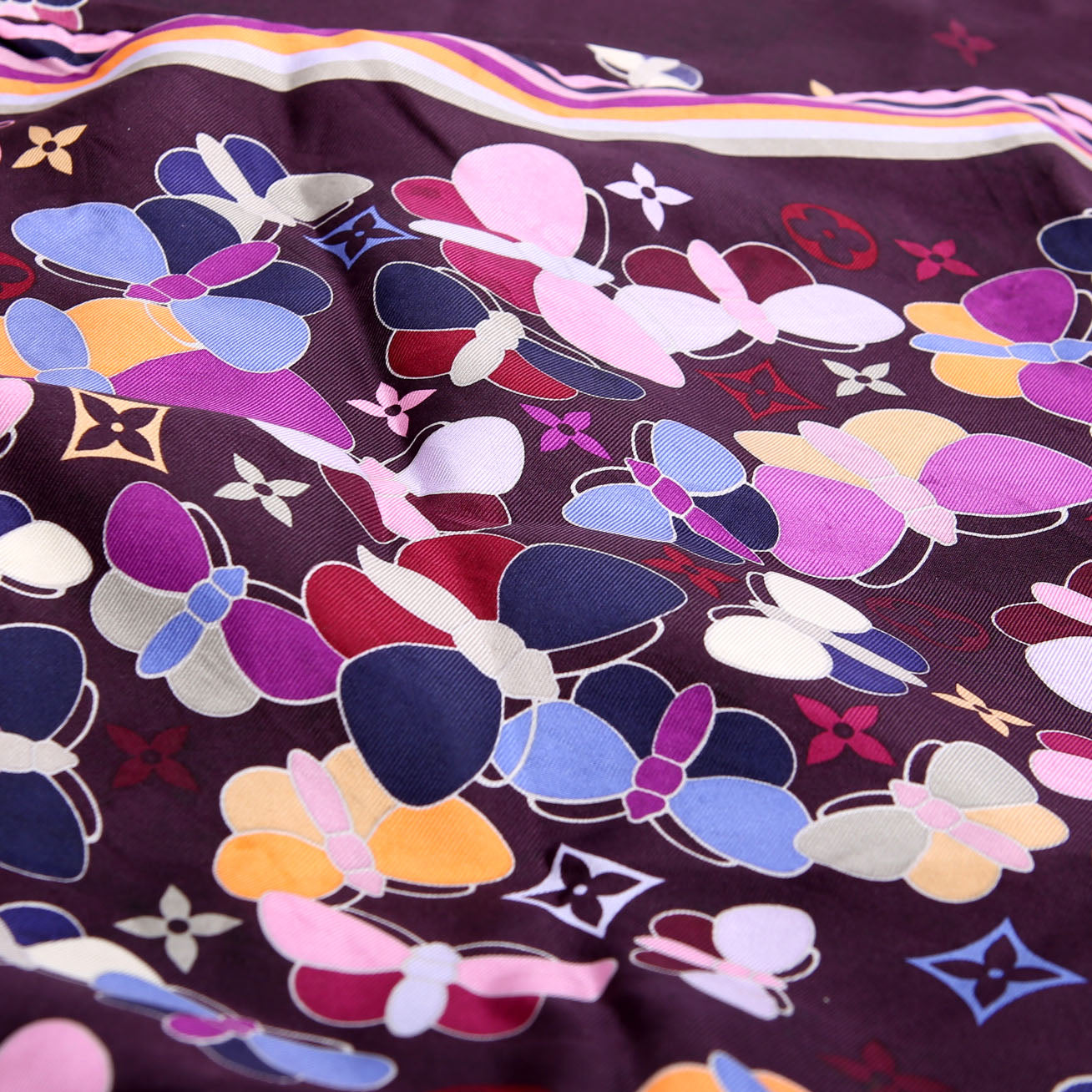 Carre Papillon Butterfly Silk Scarf Purple/Multicolor