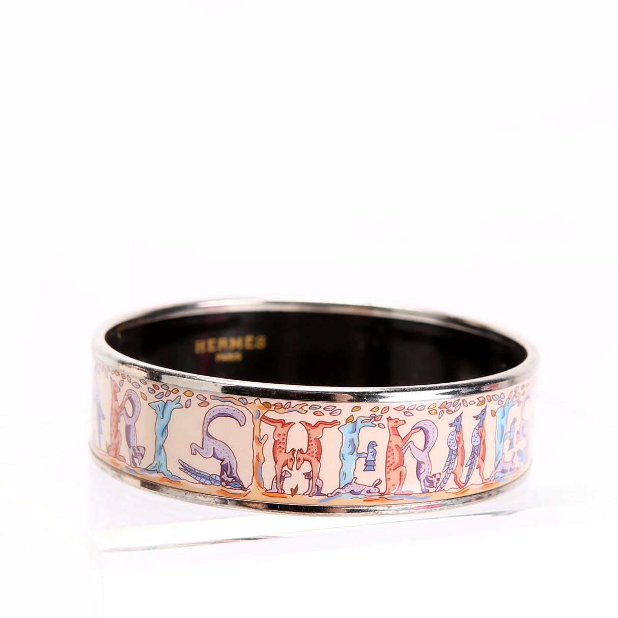 Hermes Enamel Wide Bangle Bracelet Pink/Mulitcolor