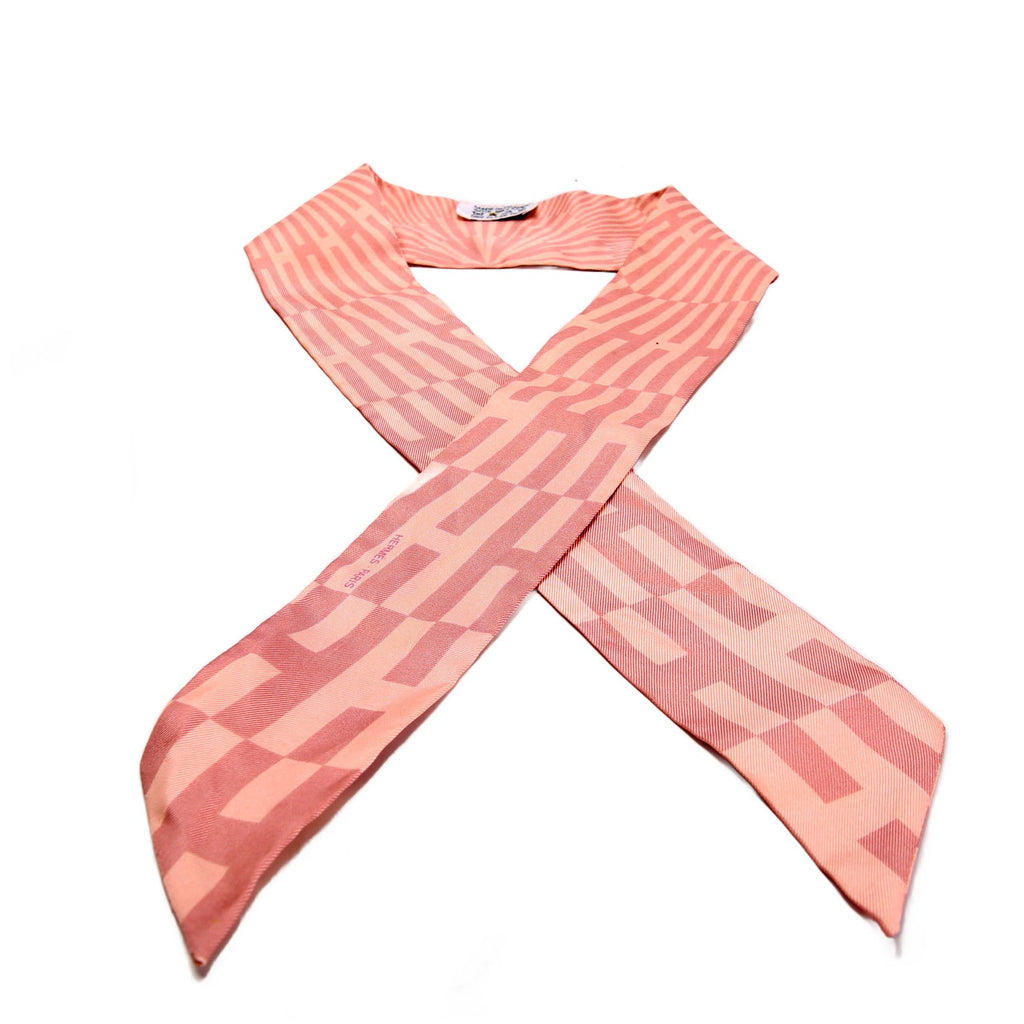 Hermes Geometric H Twilly Silk Scarf Pink