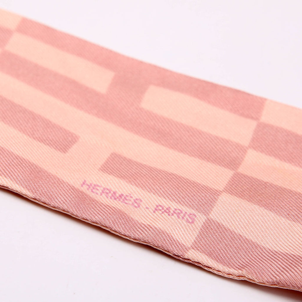 Hermes Geometric H Twilly Silk Scarf Pink