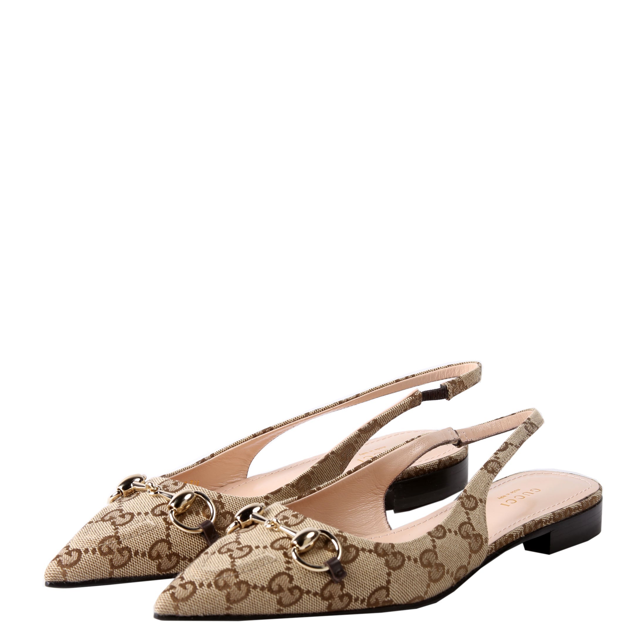 Gucci GG Pointed Toe Slingback Flats Size 37 Beige