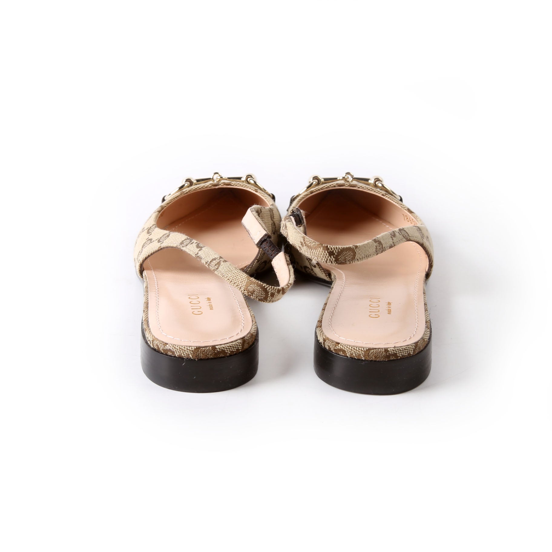 Gucci GG Pointed Toe Slingback Flats Size 37 Beige