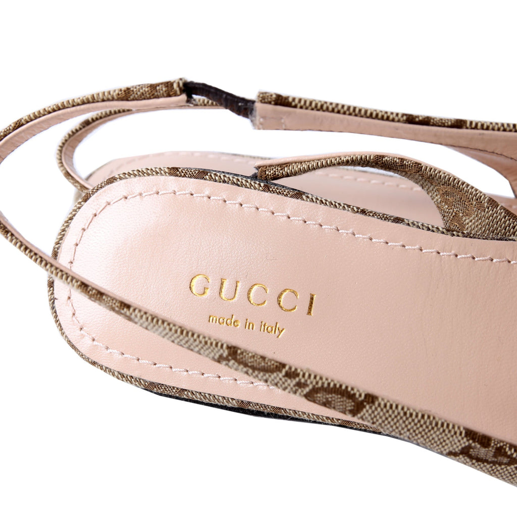 Gucci GG Pointed Toe Slingback Flats Size 37 Beige