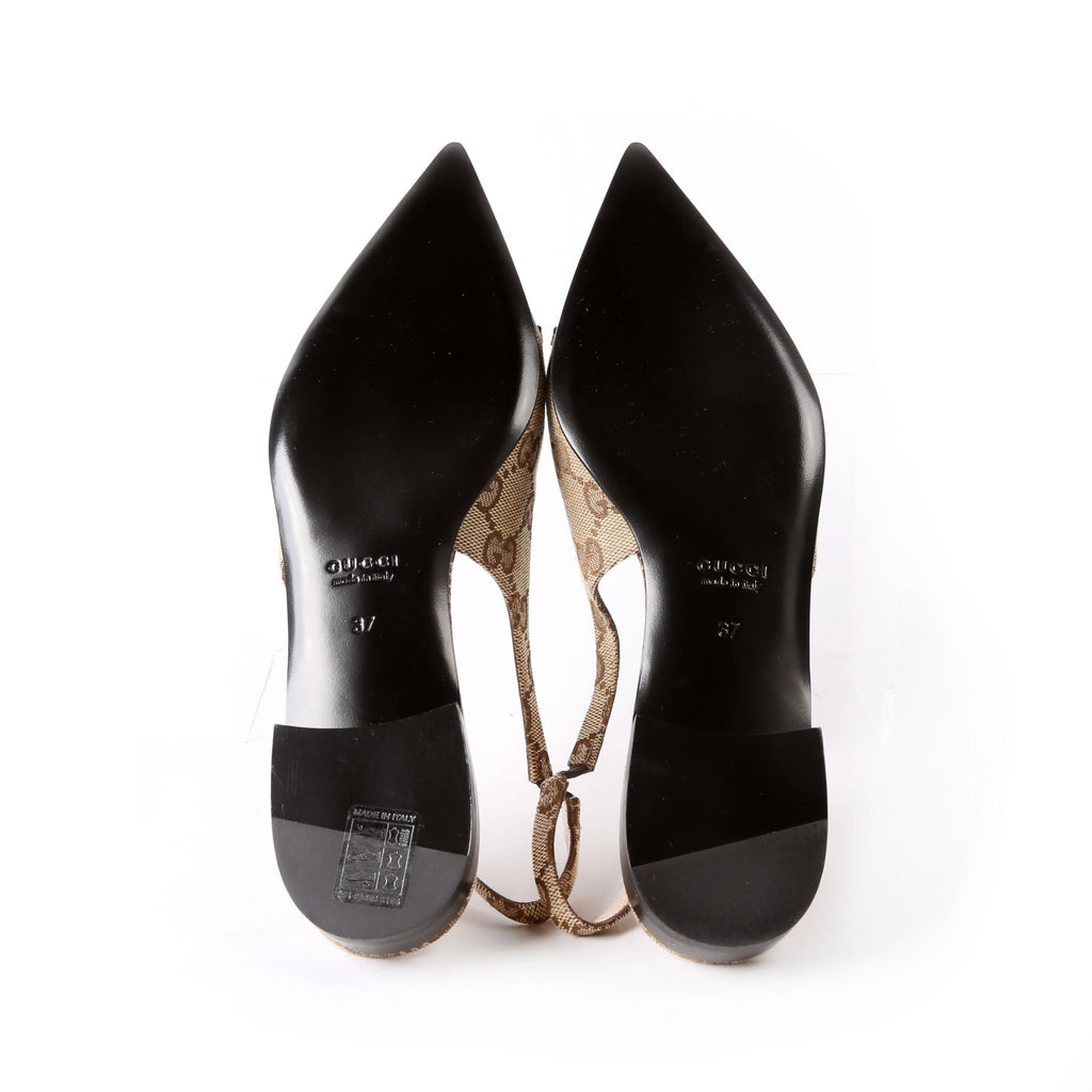 Gucci GG Pointed Toe Slingback Flats Size 37 Beige