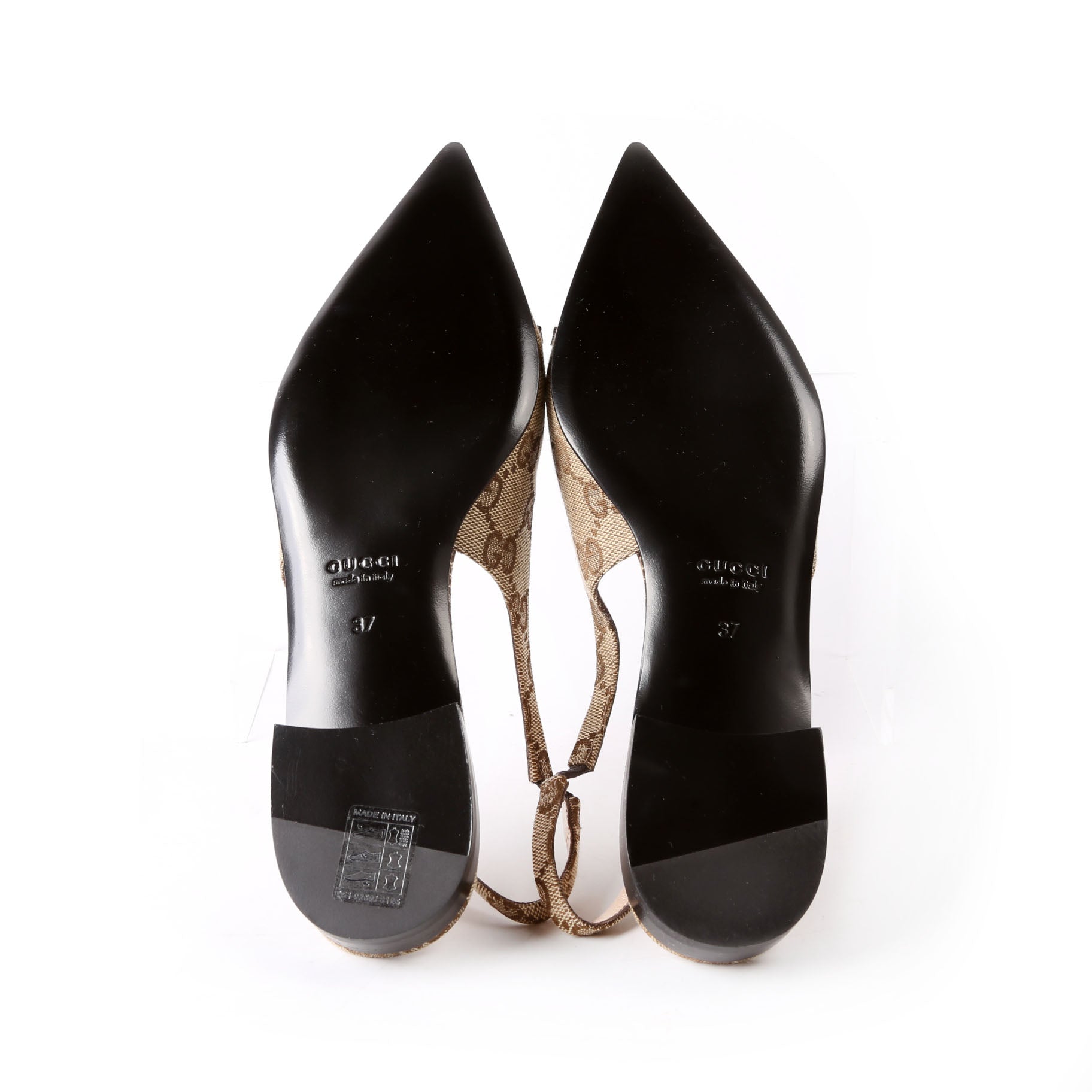 Gucci GG Pointed Toe Slingback Flats Size 37 Beige